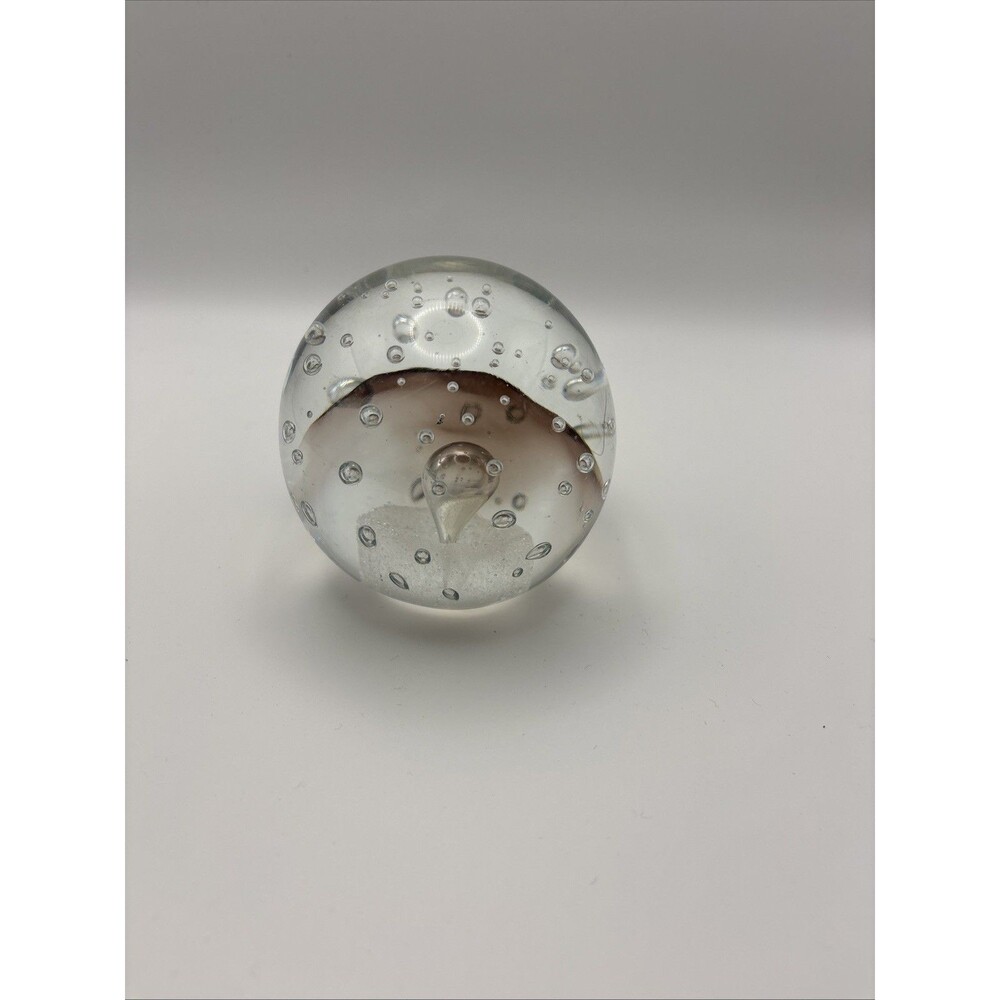 Paperweight Art Glass Orb Controlled Bubble Hand Blown Clear Brownish Purple 3”